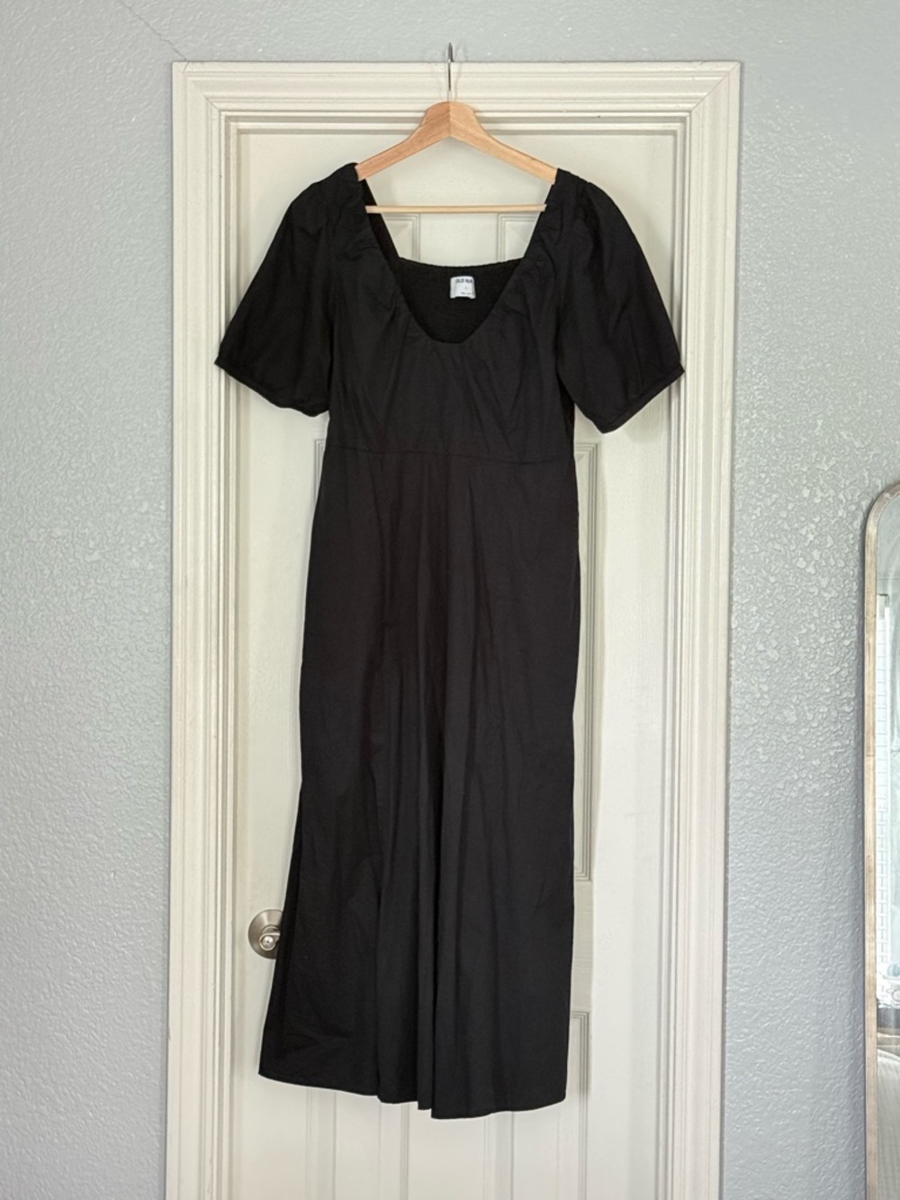 Old Navy Black Midi Dress with Puff Sleeves